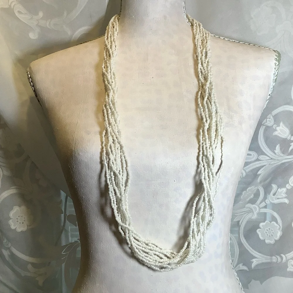 Multi-strand White Seed Bead Necklace Erica Lyons 37” - 41” Adjustable Versatile